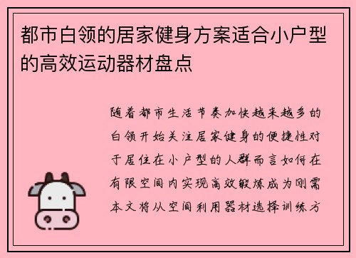 都市白领的居家健身方案适合小户型的高效运动器材盘点